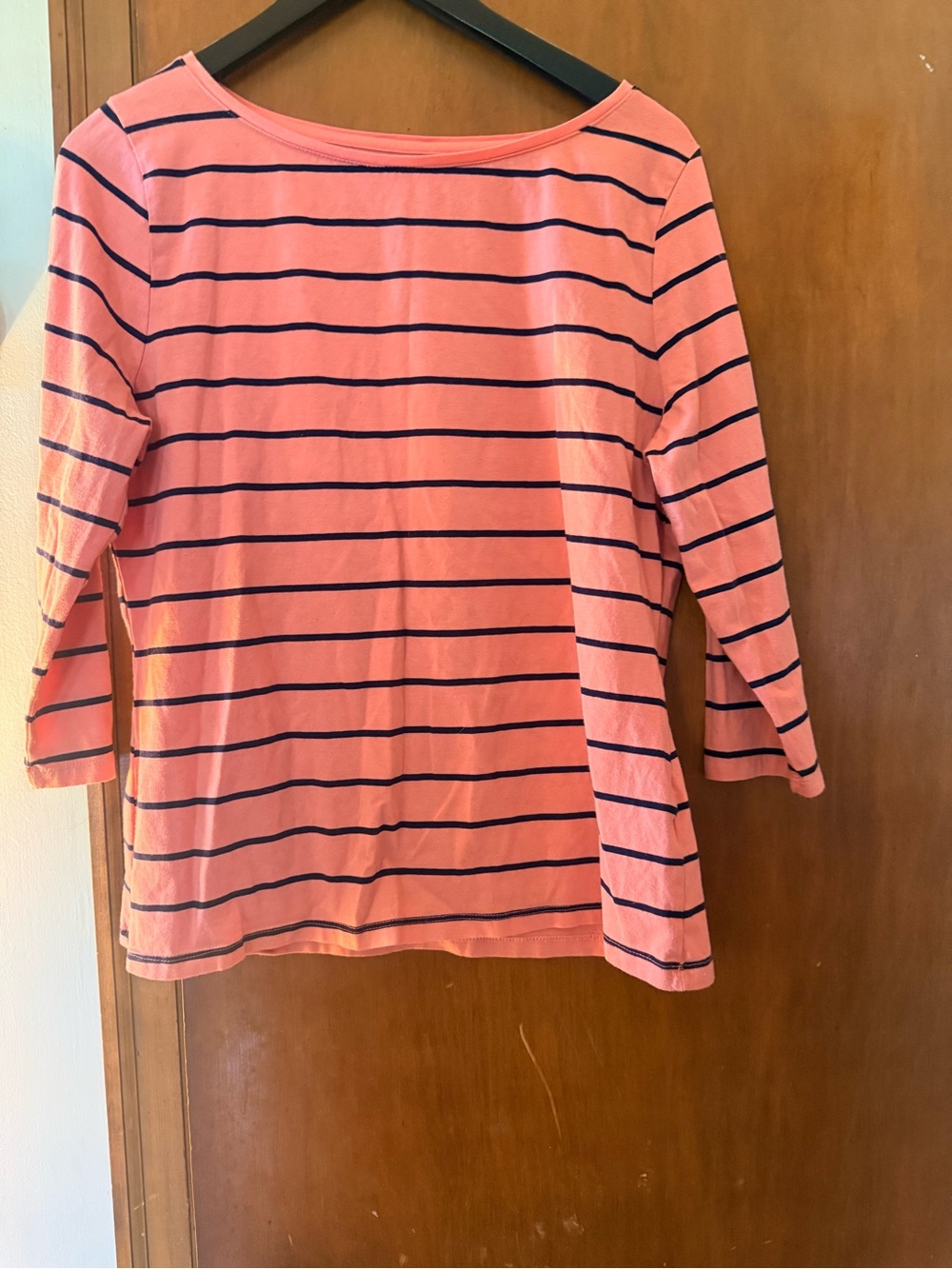 Merona Coral Pink with Navy Stripe Boatneck Long Sleeve Tee